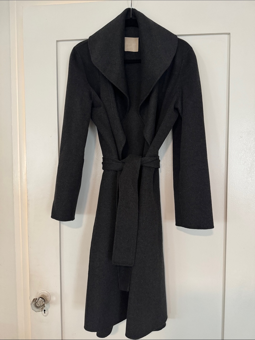 Magaschoni Cashmere Charcoal Gray Long Sleeve Wrap Coat Dress with Belt